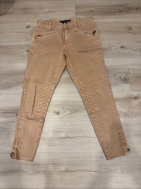 Women's sz 30W Ralph Lauren Sport Tan Equestrian Riding Pants Skinny Zip Pocket
